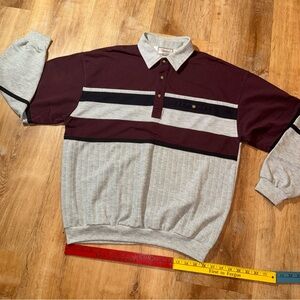 VTG Classics by Palmland Polo Long Sleeve Burgundy Red Striped Heavyweight 90s